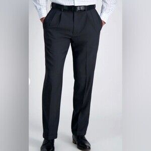 Men’s Haggar E-Clo classic fit pleated dress pant black NWT 32Wx 32L expandable